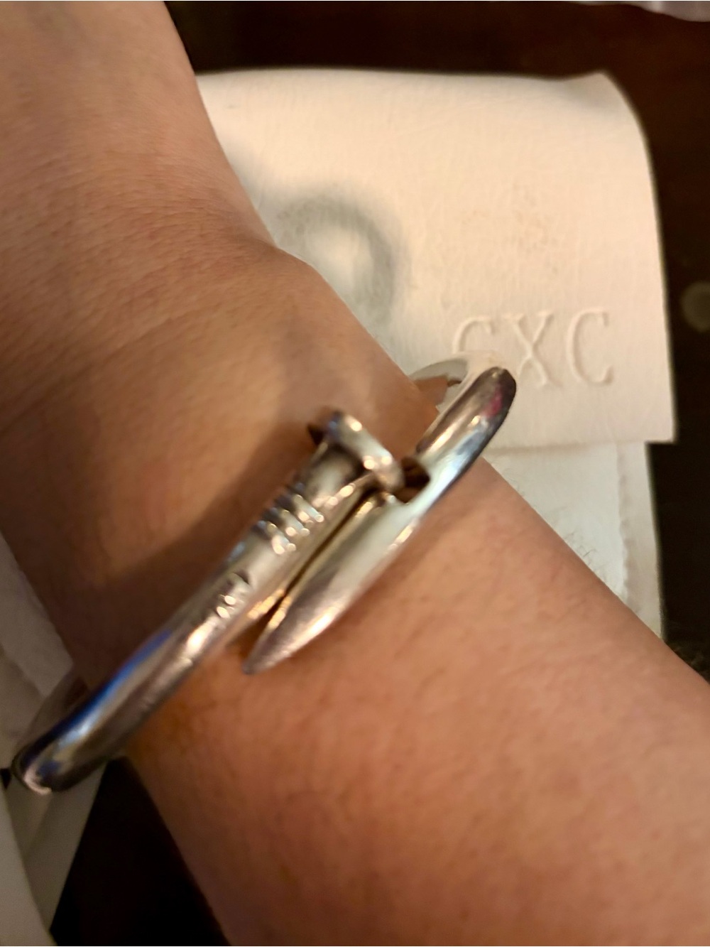 Polished Silver Nail-Style Cuff Bracelet - Women’s Accessory